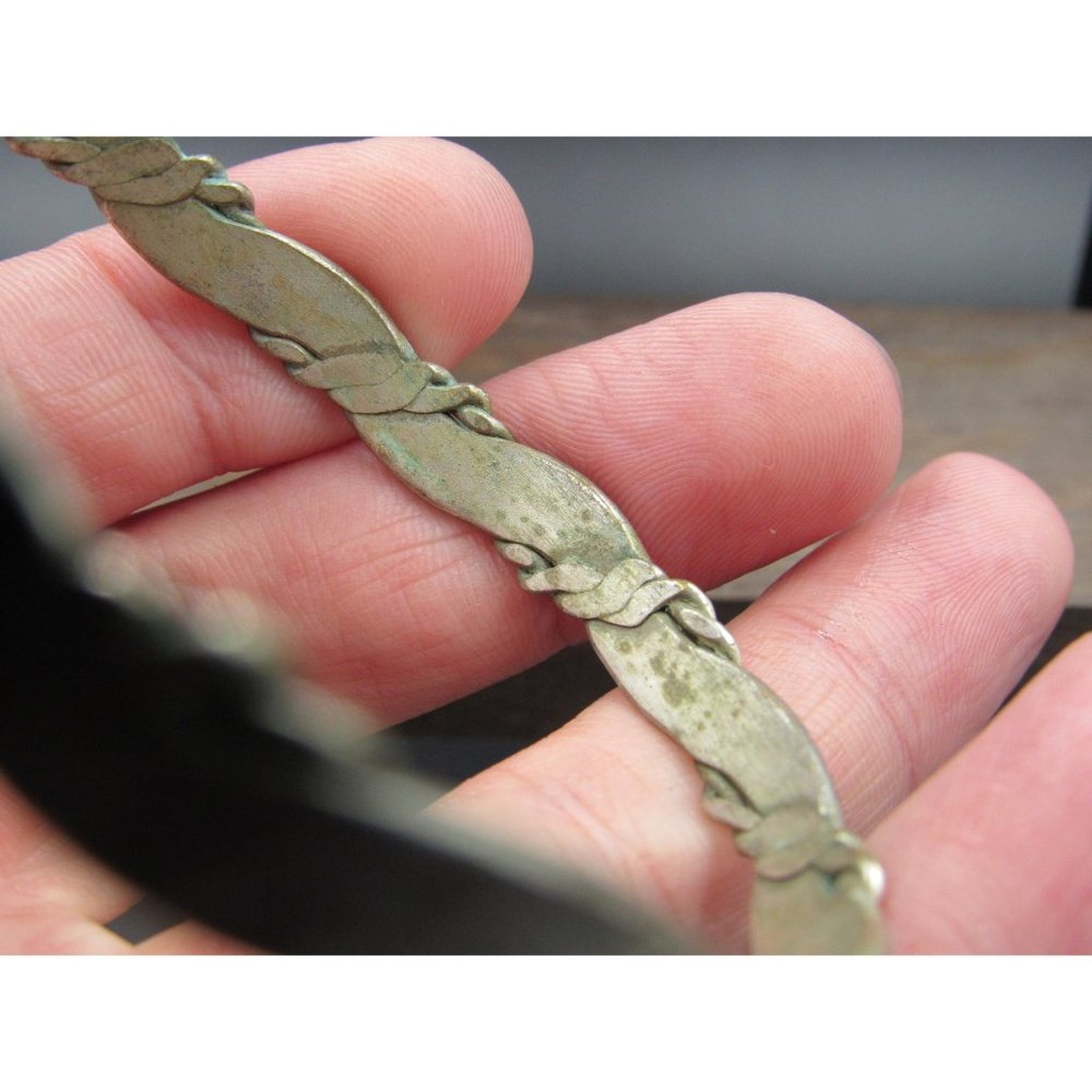 8" Silver Tone Rustic Tarnished Pattern Bangle Br… - image 4